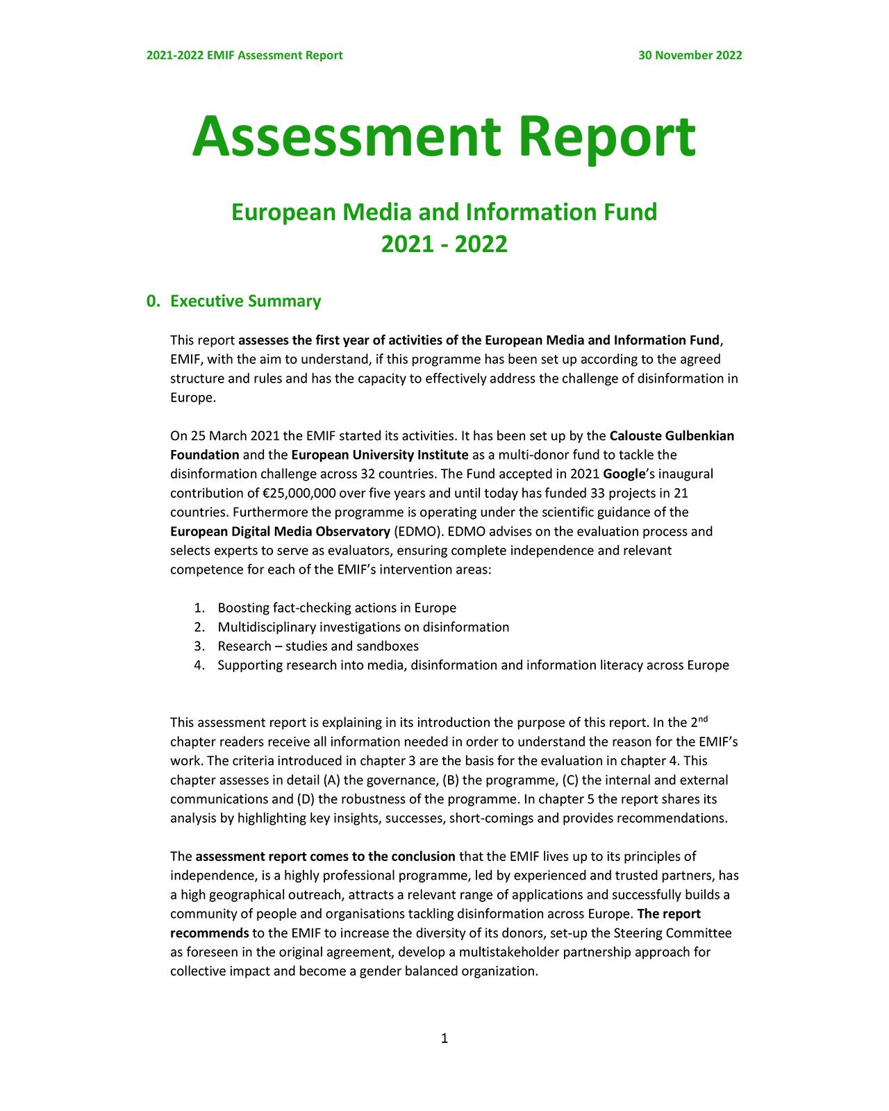 External Assessment Report