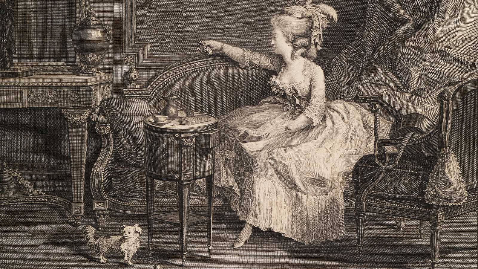 Nicolas Delaunay segundo Nicolas Lafrensen, «La Consolation de l'Absence» (A Consolação da Ausência). Paris, 1785. Água-forte sobre papel. Museu Calouste Gulbenkian.