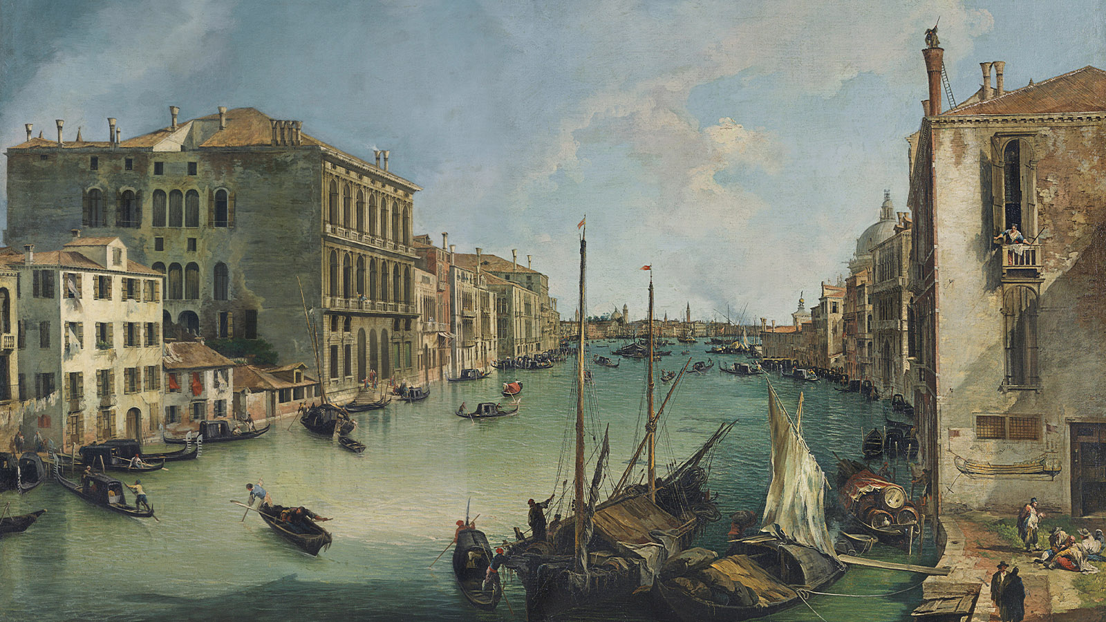 Giovanni Antonio Canal, dito Canaletto, «O Grande Canal Visto de San Vio, Veneza». Veneza, c. 1723-1724. Óleo sobre tela. Museo Nacional Thyssen-Bornemisza, Madrid, inv. 76 (1958.8) ©Museo Nacional Thyssen-Bornemisza, Madrid.