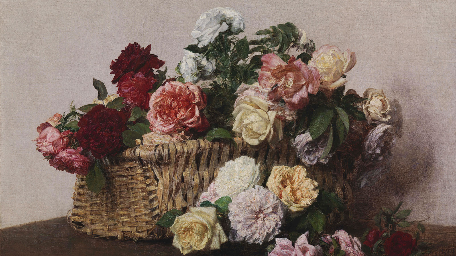 Henri Fantin-Latour, «Cesto com Rosas». França, 1885. Museu Calouste Gulbenkian