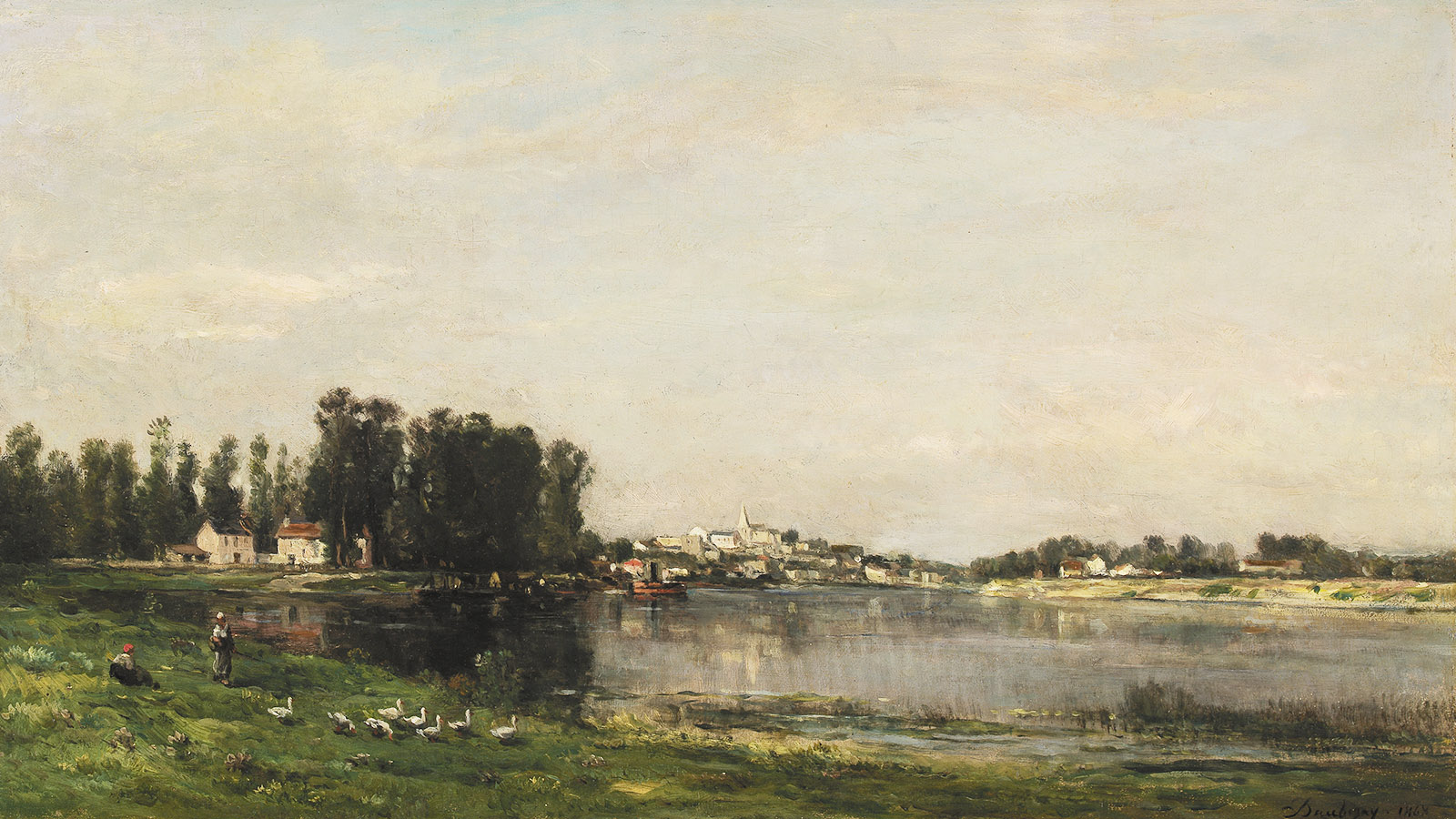 Charles-François Daubigny, «Conflans». França, 1868. Óleo sobre madeira. Museu Calouste Gulbenkian