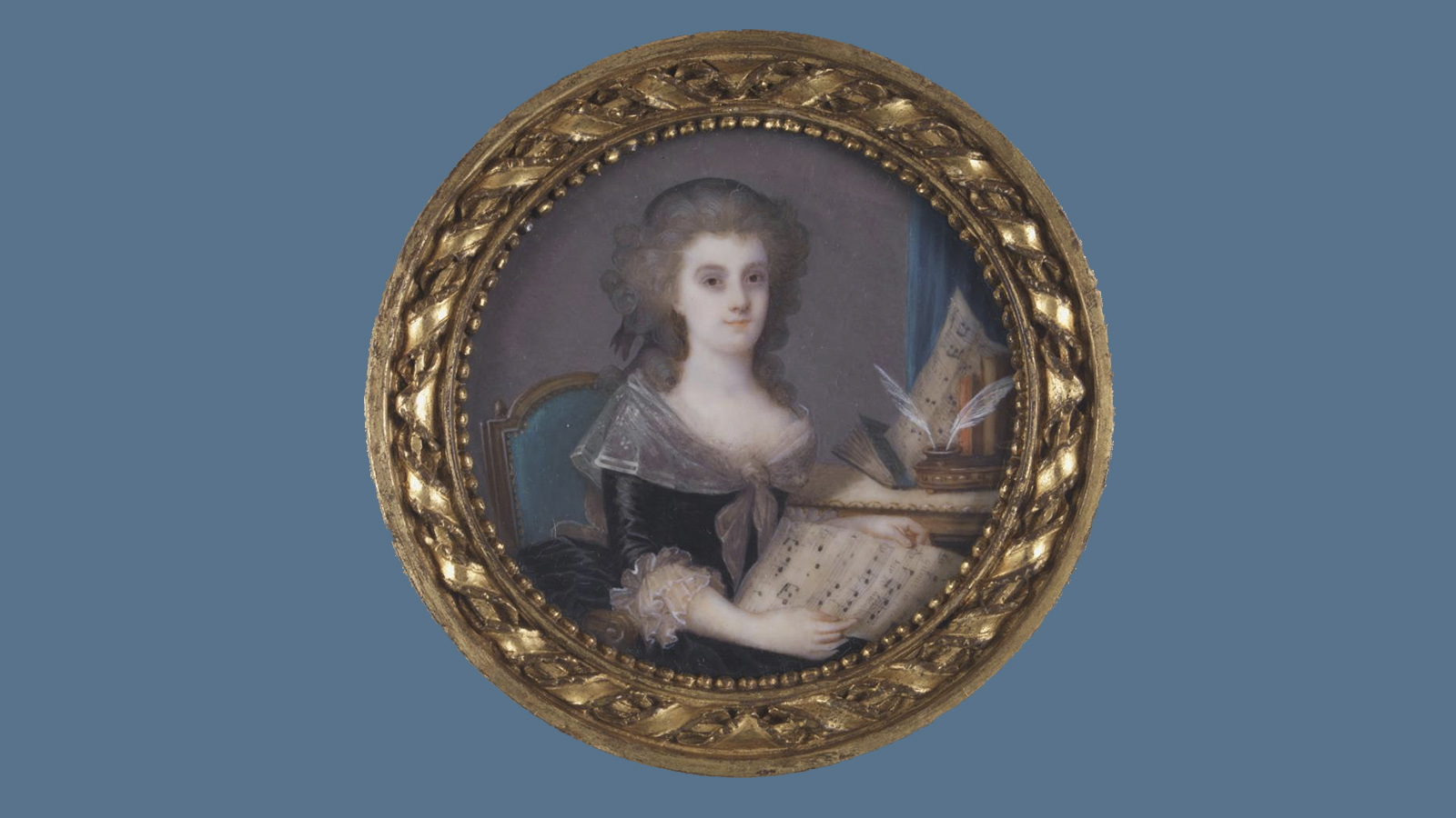 Miniatura «Retrato de senhora». Inglaterra, século XVIII (?). Aguarela sobre marfim (?) e madeira. As operetas de Franz Lehár eram algumas das peças musicais favoritas de Nevarte. Contudo, nada superava a sua predileção por Verdi. Museu Calouste Gulbenkian.