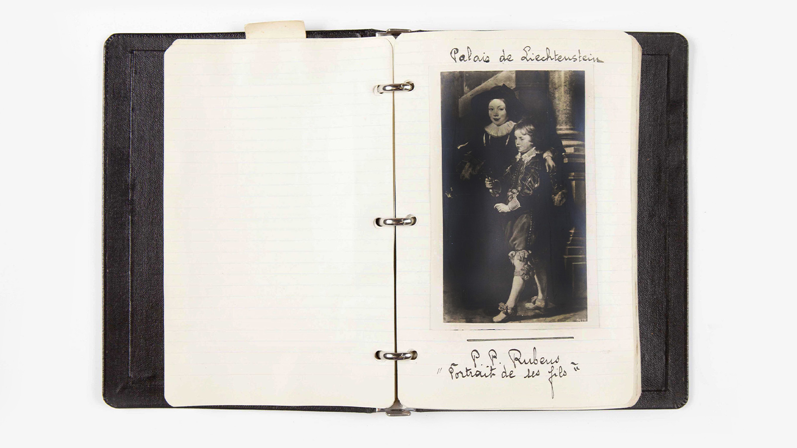 Página do diário de viagem de Calouste Gulbenkian com o «Retrato de Albert e Nicholas Rubens», de Peter Paul Rubens. Diário de viagem de Calouste Gulbenkian, 1933. Arquivos Gulbenkian.