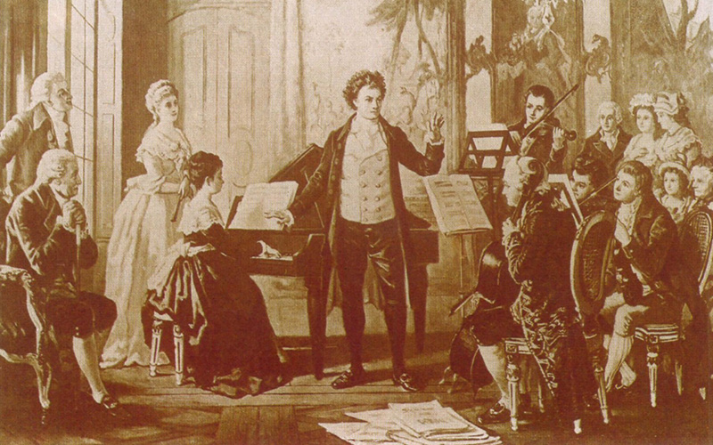 Beethoven e o Quarteto Razumovsky em Viena. Gravura c. 1880 © DR