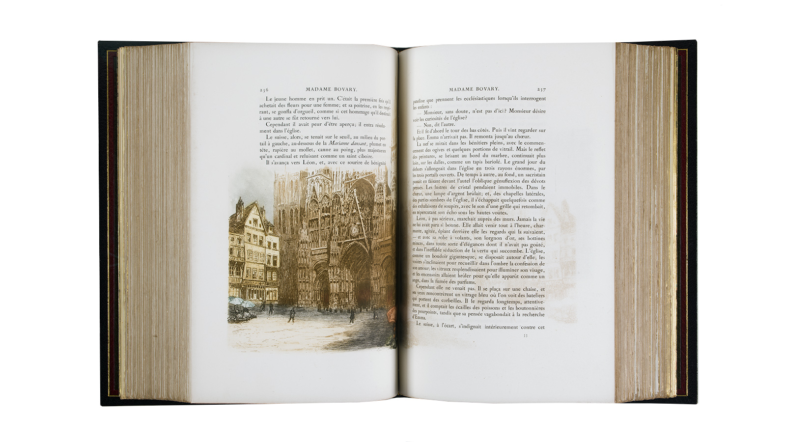 Gustave Flaubert, «Madame Bovary, mœurs de province» (pormenor). Paris: L’imprimerie nationale, 1912. Impresso sobre papel velino; ilustrado com aguarelas originais e águas-fortes de Henri Jourdain e uma litografia original de Charles-Lucien Léandre. Exemplar n.º 34 de uma tiragem de 150 exemplares, impresso para Maurice Quarré. Museu Calouste Gulbenkian