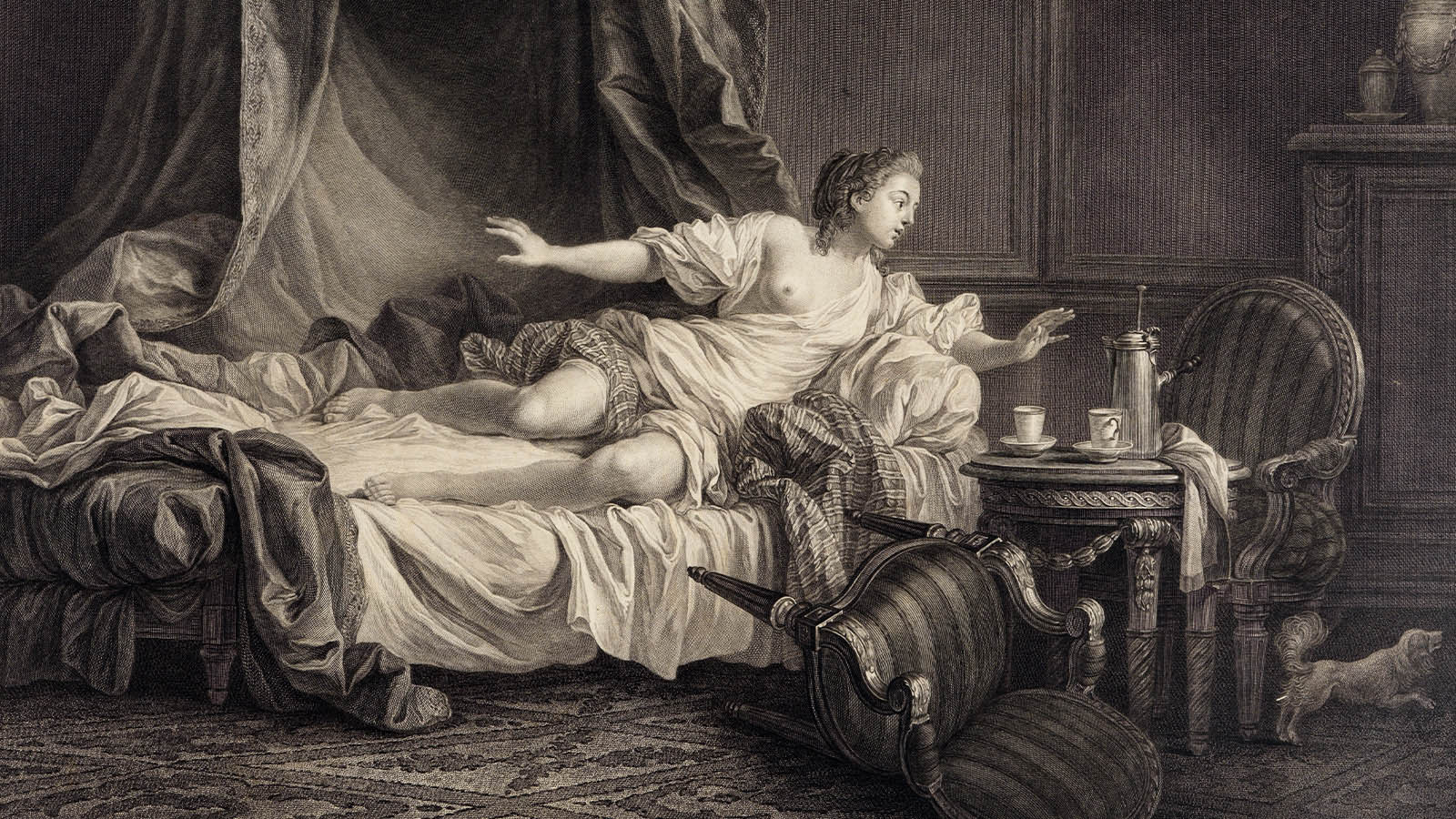 - Nöel Le Mire, after Jean-Baptiste Le Prince, ‘La Crainte’ (Fear). France, 1783. Etching on paper. Calouste Gulbenkian Museum.