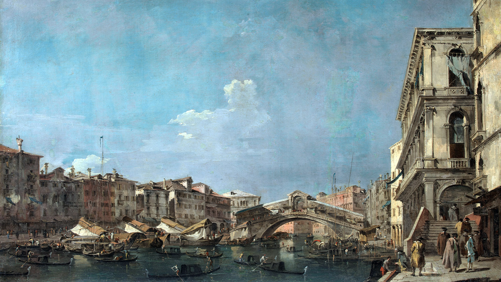 Francesco Guardi, ‘Grand Canal at the Rialto Bridge’. Venice, c. 1780-90. Oil on canvas. Calouste Gulbenkian Museum, inv. 488.