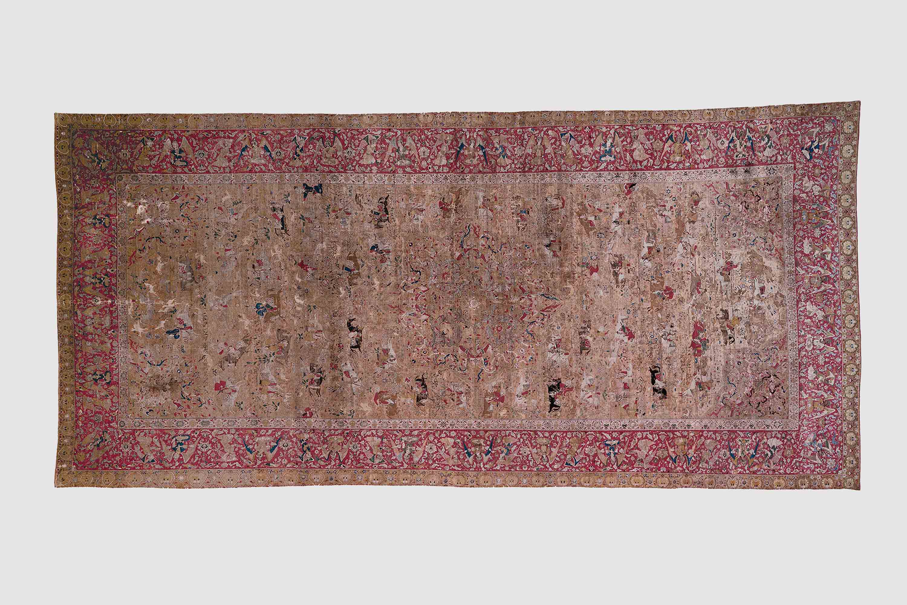 ‘Vienna Hunting Carpet’. Kashan, first half of the 16th century. Warp, weft, knots: silk, asymmetrical; Brocading: silver lamella, partly gilded, around silk core. MAK – Museum of Applied Arts, Vienna, T 8336. © Gerald Zugmann/MAK